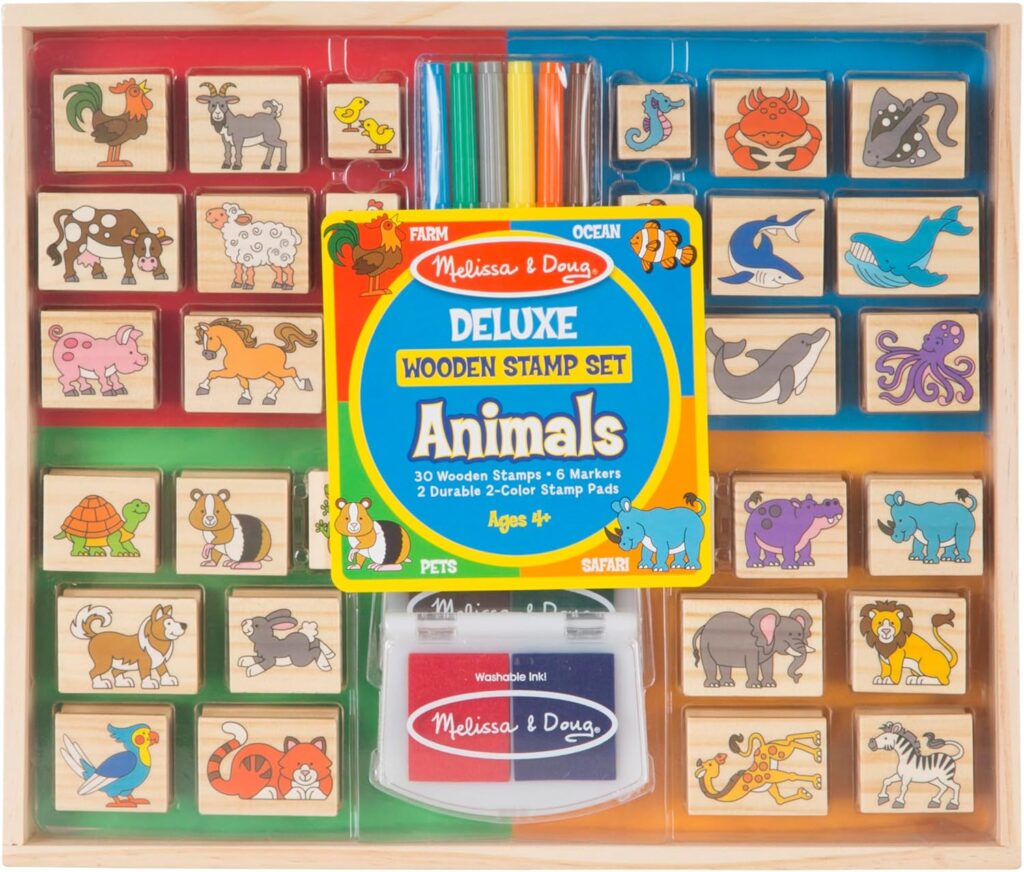 Melissa & Doug Deluxe Wooden Stamp Set: Animals